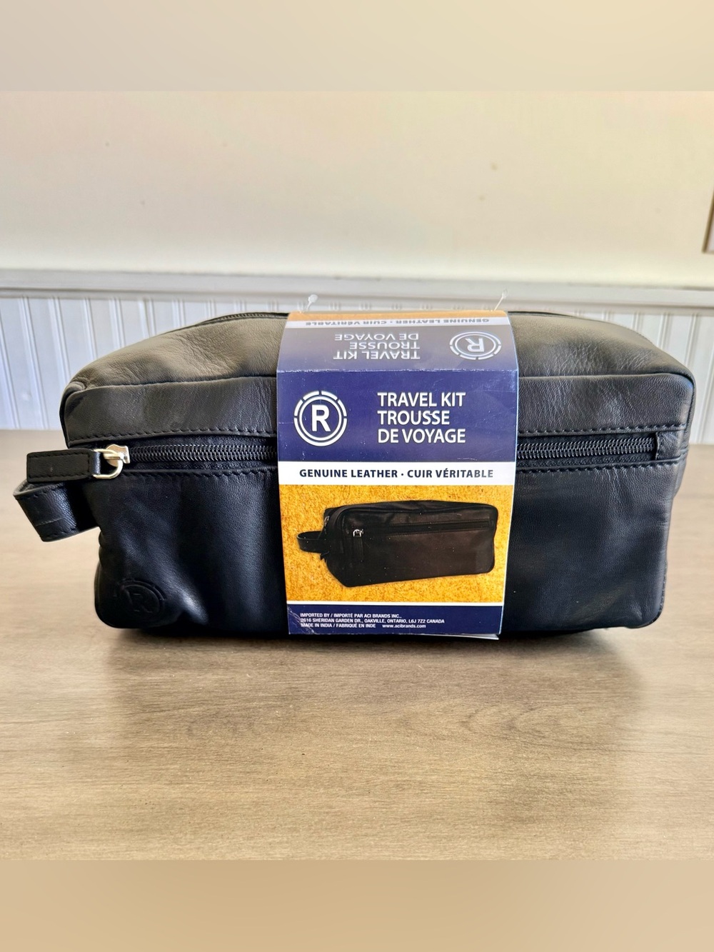 Leather Travel Kit Dopp Toiletries Kit - Black